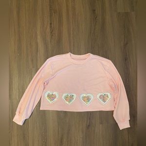 Pink Sequin Heart Crop Top